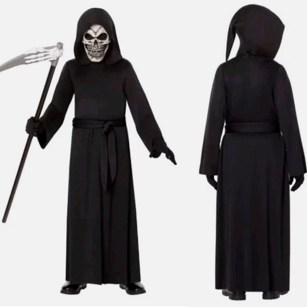 Spirit Kids Boys Grim Reaper Skeleton Mask Halloween Costume Size Medium 8-10